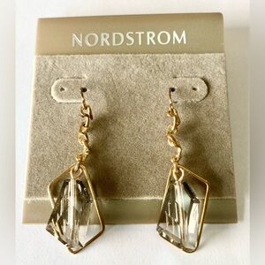 Brand New! Nordstrom Crystal Clear & Gold Contemporary Dangle Earrings